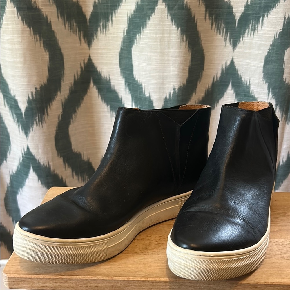 Black Leather High Top Slip On Shoes